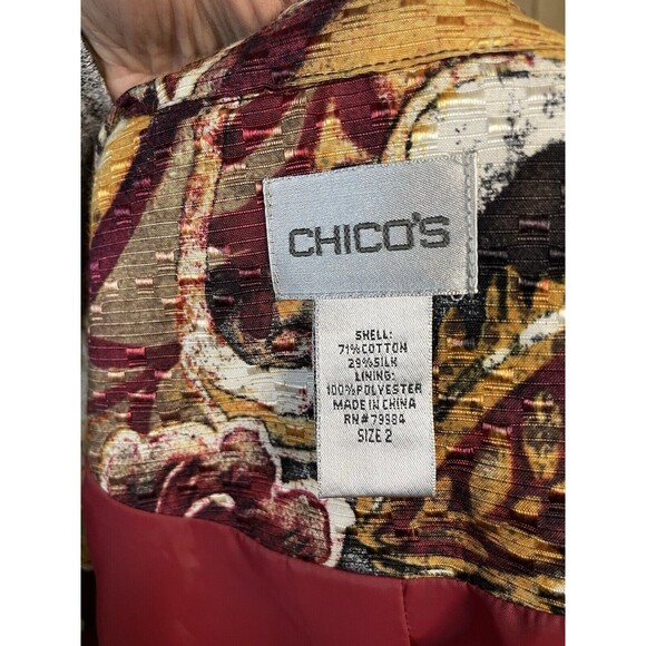 Chico's Silk Blend Floral Jacket Size 2 Large Button Front 3/4 Sleeve Pockets - Picture 8 of 13